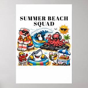おもしろい夏のビーチパーティーの動物たち - DJタコ&スー ポスター