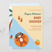 おもしろい夏の犬ビーチベイビーシャワー 招待状 (正面/裏面)