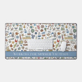 おもしろい夏ビーチイラスト、編集可能文字 デスクマット (キーボード&マウス)