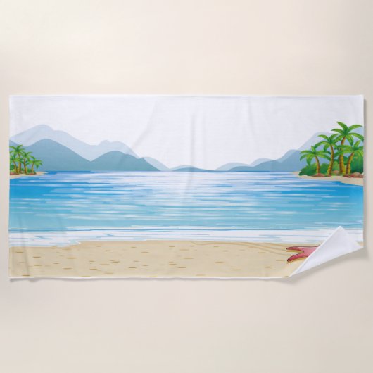 おもしろい夏ビーチシーンウォーターサンドサンシャイン ビーチタオル (正面)