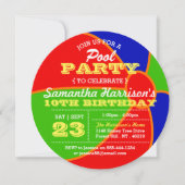 おもしろい夏ビーチボールプールパーティー任意の年齢誕生日 招待状 (正面)