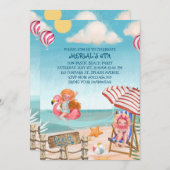 おもしろい夏ビーチ誕生日パーティーへの招待 招待状 (正面/裏面)