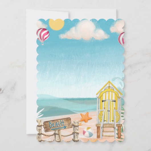 おもしろい夏ビーチ誕生日パーティーへの招待 招待状 (裏面)