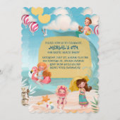 おもしろい夏ビーチ誕生日パーティーへの招待 招待状 (正面/裏面)