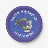 おもしろい天使の魚の漫画のパーソナライズされた誕生日 ペーパープレート (正面)