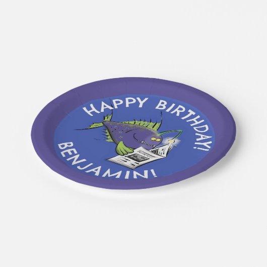 おもしろい天使の魚の漫画のパーソナライズされた誕生日 ペーパープレート (アングル)