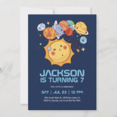 おもしろい太陽と惑星 外宇宙 子供の誕生日 招待状 (正面)