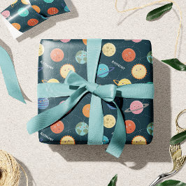 おもしろい太陽の系惑星パター子供へン青 ラッピングペーパー