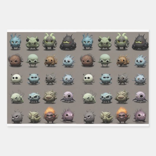 おもしろい奇妙なエイリアンモンスター ラッピングペーパーシート (正面)