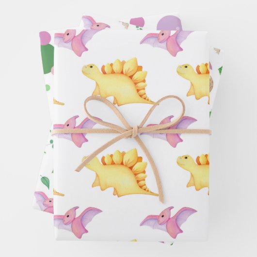 おもしろい女の子パーティー恐竜のドット行かわいい子供 ラッピングペーパーシート (インサイチュ)