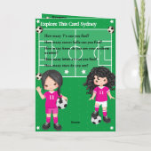 おもしろい女子サッカー君は迷路のハッピーバースデー カード (裏面)