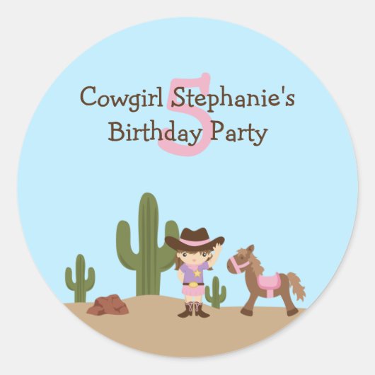おもしろい女性のカーボーイウェスタン・ガールの誕生日パーティーのシール ラウンドシール (正面)