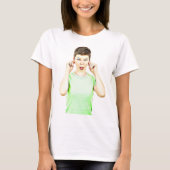 おもしろい女性の顔 ユーモアTシャツ Tシャツ (正面)