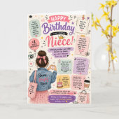 おもしろい姪の誕生日カード かわいいピンクの女の子らしいユーモア カード (黄色い花)