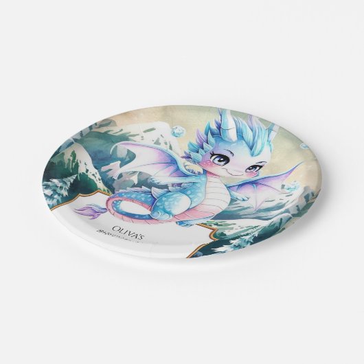 おもしろい威厳のあるアイスドラゴン誕生日 ペーパープレート (アングル)