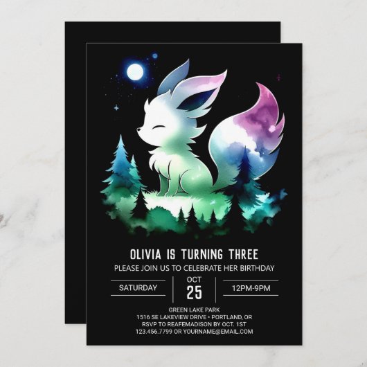 おもしろい威厳のあるウルフ誕生日 招待状 (正面/裏面)