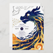 おもしろい威厳のあるドラゴン誕生日 招待状 (正面/裏面)