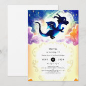 おもしろい威厳のあるドラゴン誕生日 招待状 (正面/裏面)