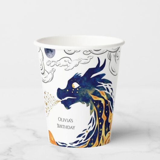 おもしろい威厳のあるドラゴン誕生日 紙コップ (正面)