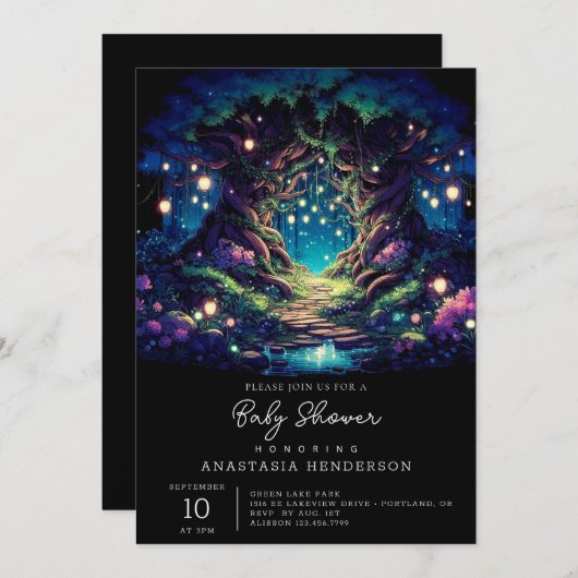 おもしろい威厳のある魅惑の森の赤ちゃんシャワー 招待状 (正面/裏面)