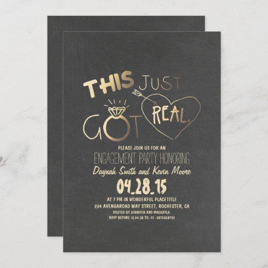 おもしろい婚約パーティへの招待こ得そ実在の 招待状 (正面/裏面)