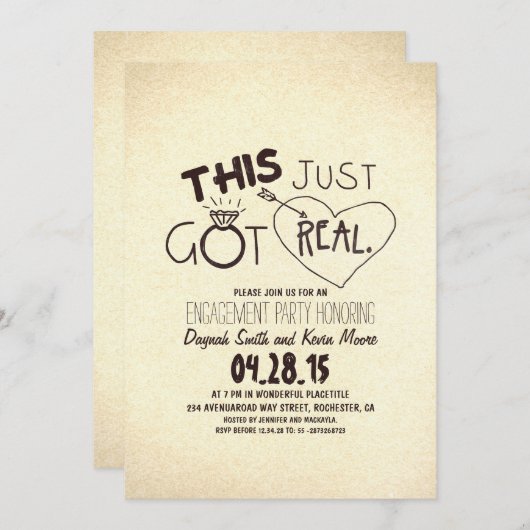 おもしろい婚約パーティへの招待こ得そ実在の 招待状 (正面/裏面)