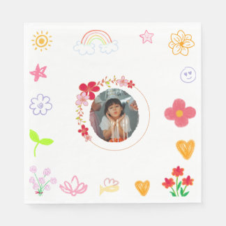 おもしろい子供の誕生日ナプキンズ – イエロー&パープル スタンダードランチョンナプキン