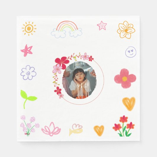 おもしろい子供の誕生日ナプキンズ – イエロー&パープル スタンダードランチョンナプキン (正面)