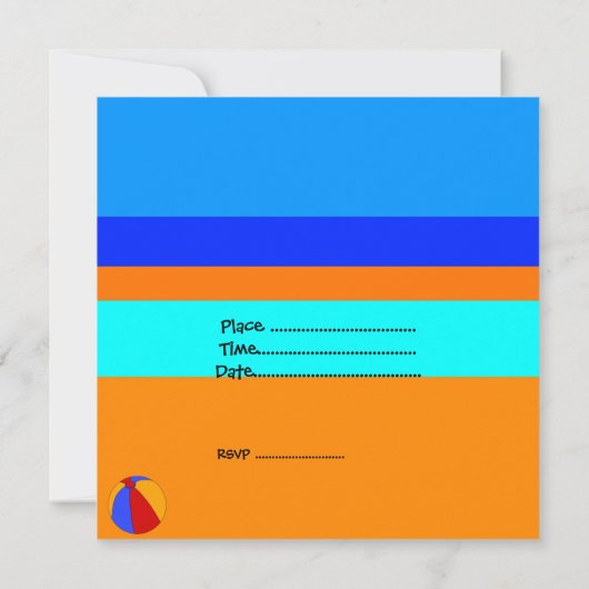 おもしろい子供の誕生日パーティービーチパーティー 招待状 (裏面)