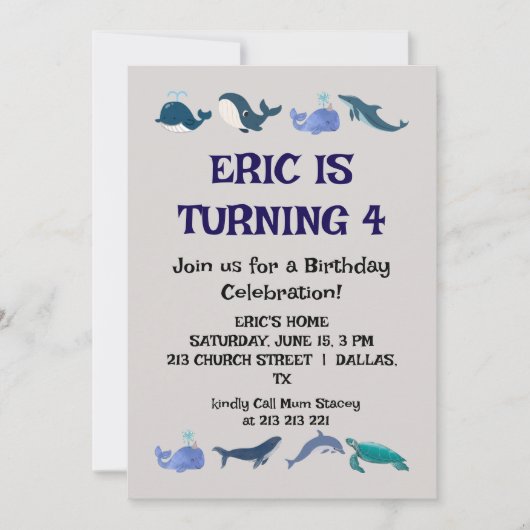 おもしろい子供の誕生日パーティー 招待状 (正面)