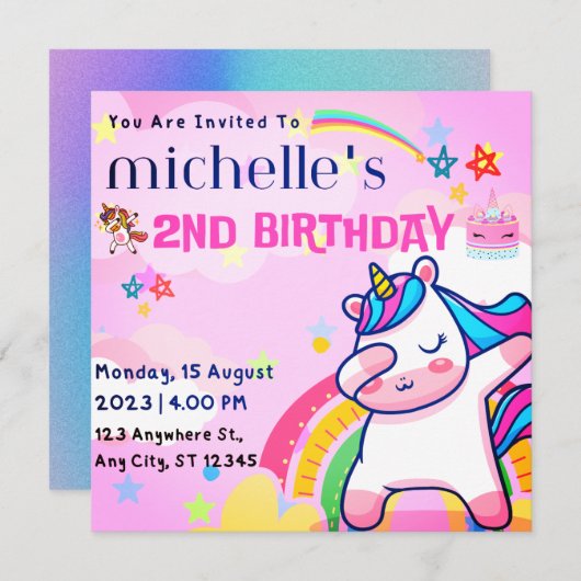 おもしろい子供の誕生日招待状 招待状 (正面/裏面)