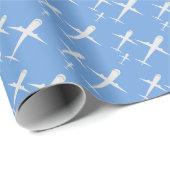おもしろい子供の誕生日航空機が編隊飛行、青 ラッピングペーパー (ロールコーナー)