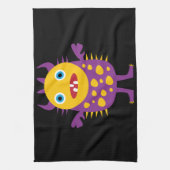 おもしろい子供へ黄色い紫色モンスターの創造物のギフト キッチンタオル (縦)