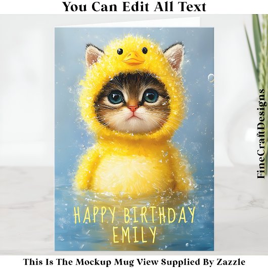 おもしろい子猫が黄色いあひるの着ぐるみを着て DL4R という名前らしい カード