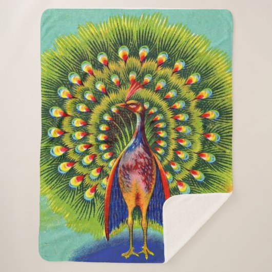 おもしろい孔雀プリント シェルパブランケット (正面)
