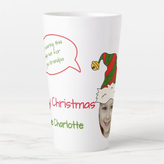 おもしろい孫の写真のクリスマスハットクリスマス カフェラテマグ (正面)