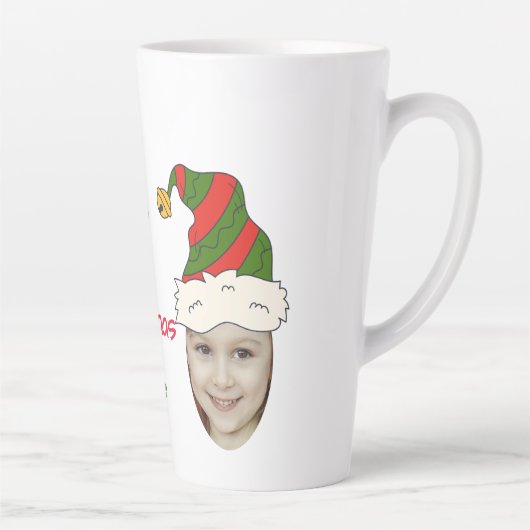 おもしろい孫の写真のクリスマスハットクリスマス カフェラテマグ (右)