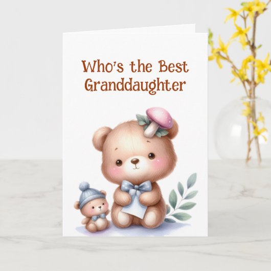 おもしろい孫娘誕生日かわいいテディベア カード (黄色い花)