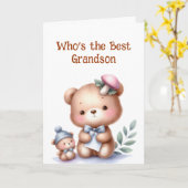 おもしろい孫誕生日かわいいテディベア カード (黄色い花)