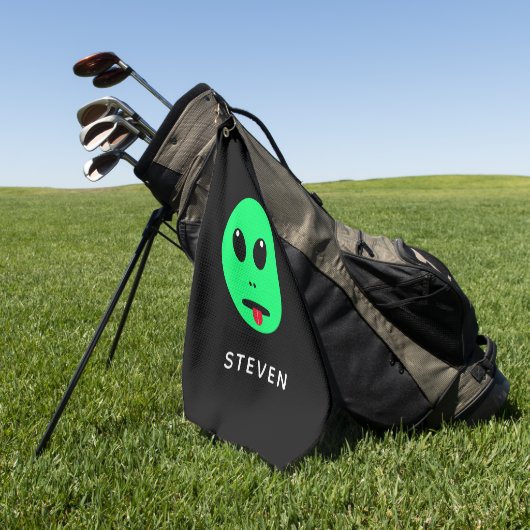 おもしろい宇宙エイリアンヘッドブラックグリーン ゴルフタオル (グリーン)