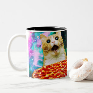 おもしろい宇宙ピザ猫 ツートーンマグカップ