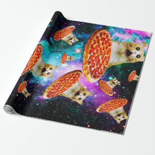おもしろい宇宙ピザ猫 ラッピングペーパー
