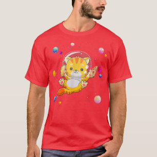 おもしろい宇宙プラネット可愛いキャッ食べクピザとタコシン Tシャツ