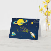 おもしろい宇宙ロケットグリーティングカード カード (黄色い花)