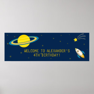 おもしろい宇宙ロケット誕生日パーティバナー ポスター