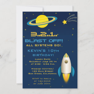 おもしろい宇宙ロケット誕生日パーティーの招待 招待状