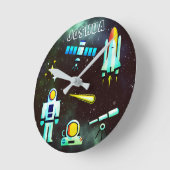 おもしろい宇宙ロケット  ラウンド壁時計 (傾斜)