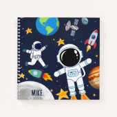 おもしろい宇宙宇宙飛行士の惑星、かわいいキッドsketchbook art ノートブック (正面)