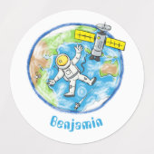 おもしろい宇宙宇宙飛行士 ラベル (デザイン2)