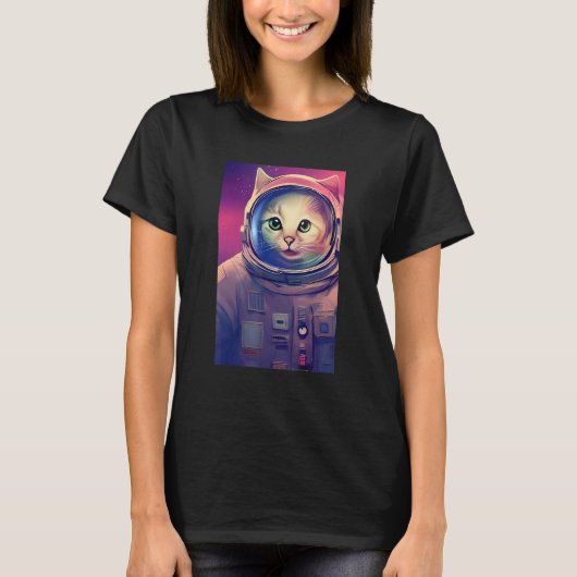 おもしろい宇宙猫宇宙飛行士かわいい子猫銀河系 Tシャツ (正面)